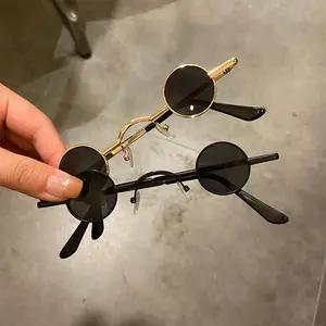 BEAUTY KENDARI Kacamata boboho Hitam Bulat gaya fashion lucu lensa bulat kecil mini pria wanita Retro Hip Hop Punk Korean Style Unisex