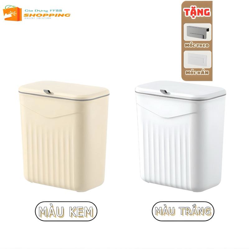 FF8 SHOPPING Thùng Rác Treo Tủ Bếp & Nhà Vệ Sinh 12L Mẫu Mới Nắp Lật 2 Chiều Nhựa PP Cứng Cáp Tặng Miếng Dán & Thanh Treo Tủ Màu Kem & Trắng Hiện Đại