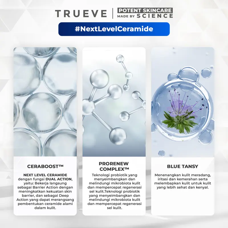 TRUEVE Ceraboost Silk Moisturizer Gel 30gr - Moisturizer Gel Pelembab Wajah Pagi Malam, Memperbaiki Skin Barrier Rusak Iritasi, Cocok untuk Semua Jenis Kulit (Blue Tansy + Ceramide) 3
