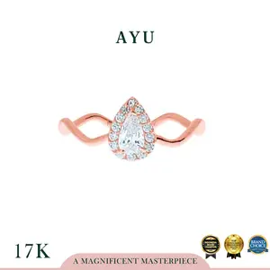 AYU Wave With Teardrop Halo Solitaire 17k Rose Gold
