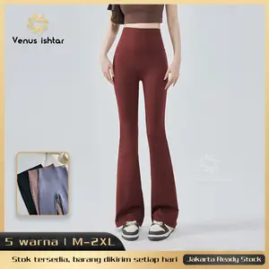 【Venus ishtar】Flare Pants celana panjang dengan bagian bawah lonceng Tambah ukuran Yoga legging celana Olahraga Wanita High Waist Polos Gym Fitness Yoga pants Running Sport Warna Hitam legging Wanita Pakaian Cepat Kering Nyaman Outdoor celana legging