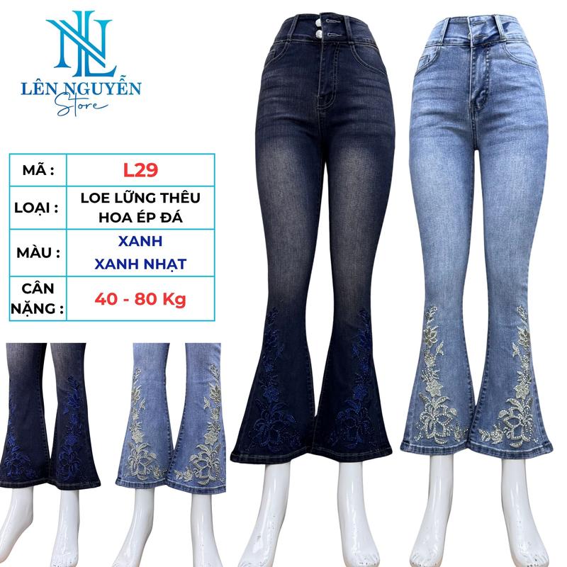  L29   Len Nguyen Store   Quần Jean  Bò  Nữ Loe Lững  Lưng Cao 2 Nút Dài 90-92cm Màu Xám Xanh Size 40kg-80kg Thiết Kế Co Giãn Mền Mịn Bigsize Hotgirl Skinny Ống Ôm,Trẻ Trung Tự Tin Dễ Phối Đồ. Women Pants Denim quần xs 