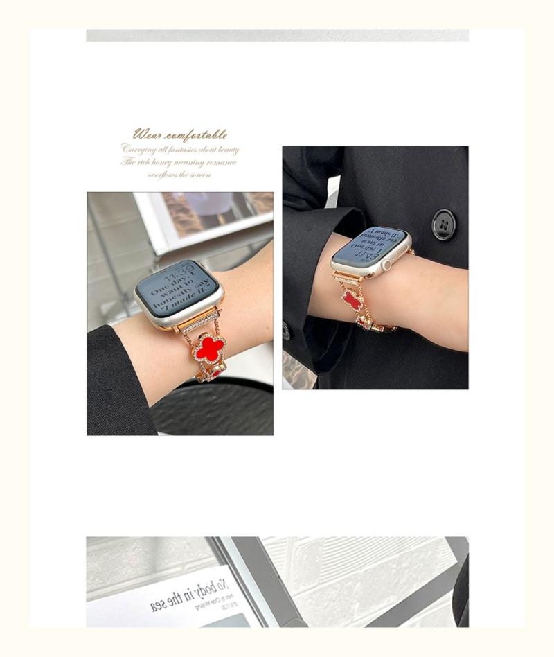 Product Introduction of Luxury Four-leaf clover rhinestone metal chain strap For iwatch Serie 9 8 7 6 SE 5 4 3 2 fashion Clover ladies band For iwatch Band 44mm 45mm 41mm 40mm 38mm 49mm 42mm 28