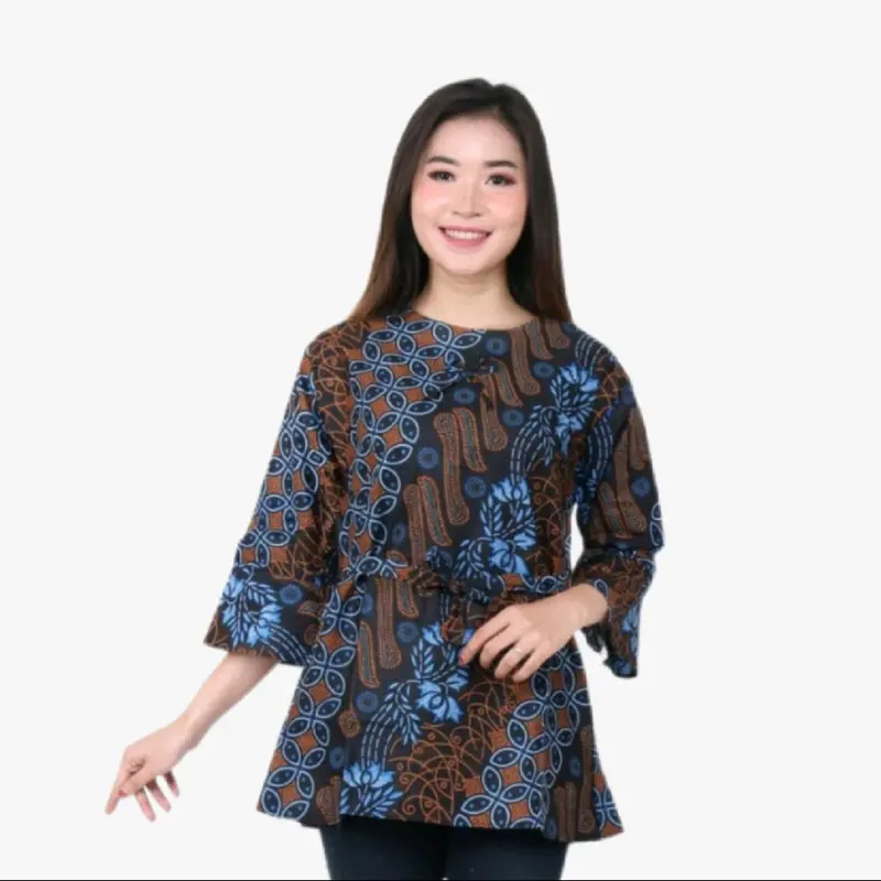 Atasan Batik Bluz Wanita, Motif Panjang Katun Baju Kerja anggun warna3 kara blouse viral keme ja simpel plus size 7