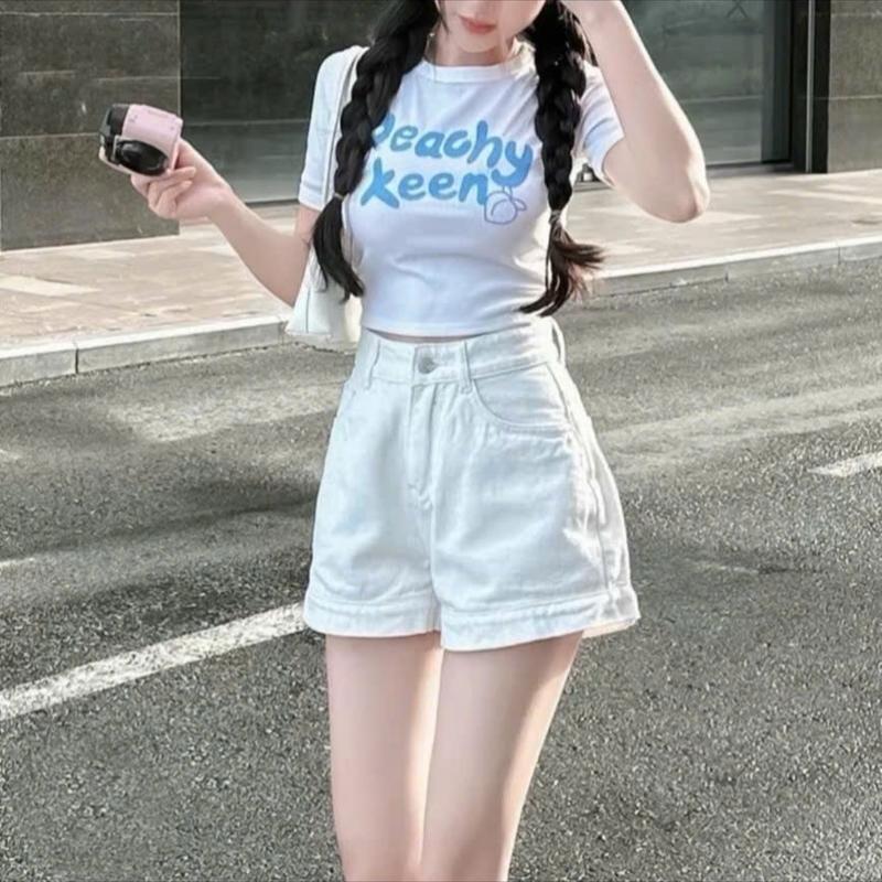 Quần Short Jean Nữ Basic Lưng Cao, Form Chữ A Tôn Dáng, Năng Động Cho Mùa Hè