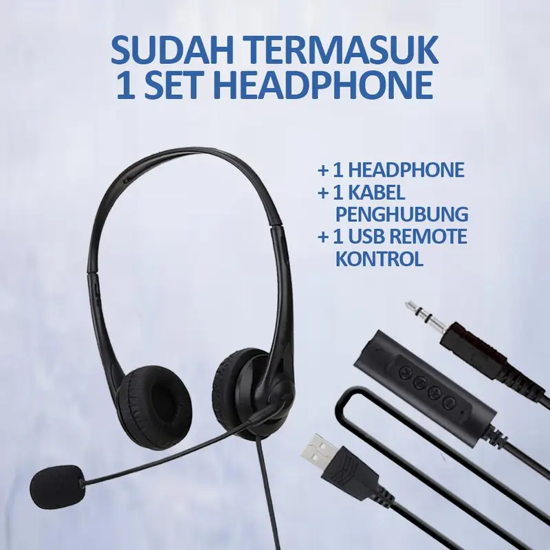 Bonkyo Headphone stereo dengan mikrofon dan single jack 3.5mm Cocok untuk pembelajaran di kantor Bass Headset Subwoofer Earphone Handsfree Bluetooth 1