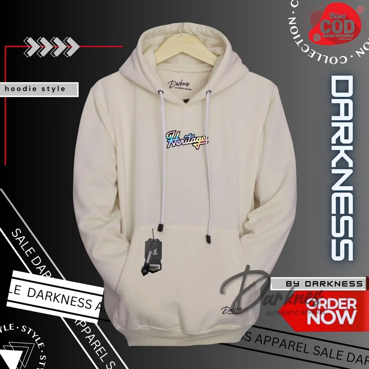 Hoodie keren desain typography DARKNESS original HARITAGE hologram
