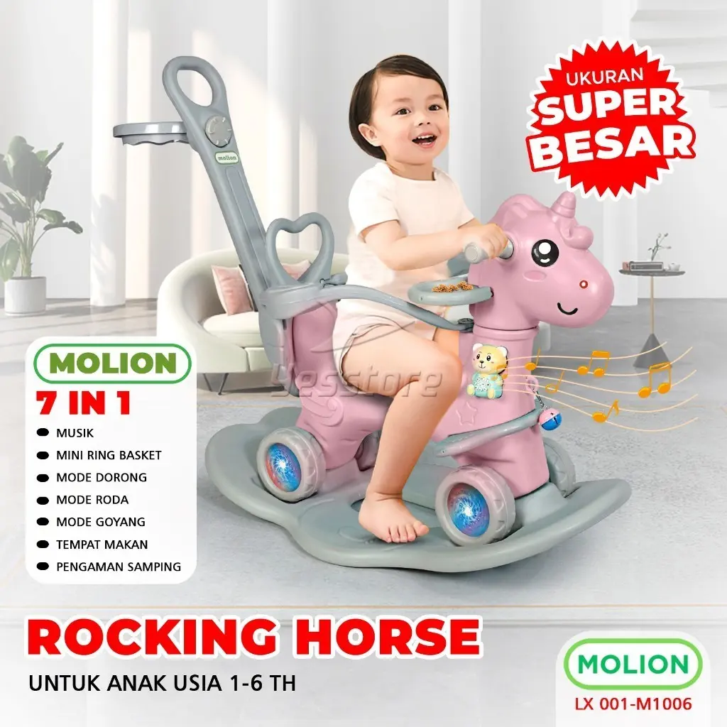 MOLION SNI Mainan Anak 4-in-1: Kuda Kudaan, Jungkat-Jungkit, dan Rocking Horse Berstandar  001-M1006