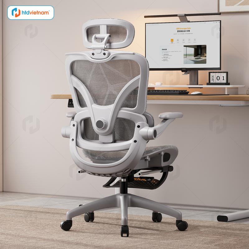 [HTD 927 Pro] Ghế công thái học full lưới nâng đỡ điều chỉnh theo từng chuyển động cơ thể, ngả lưng 145 độ, tựa đầu 6D, tay ghế gập linh hoạt, gác chân tiện lợi