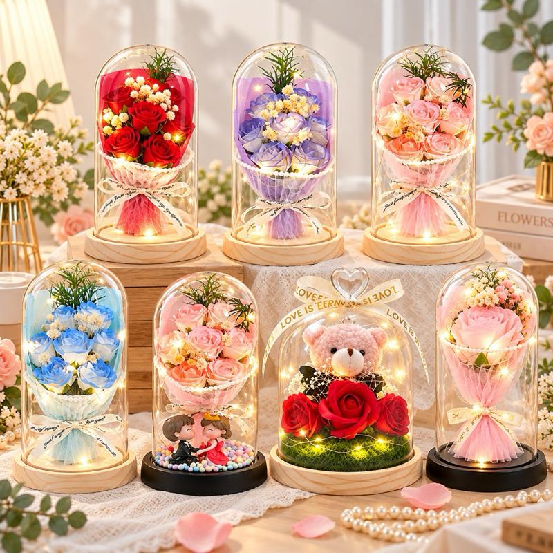 Hộp hoa sáp thơm quà tặng có đèn Led kèm pin và túi đựng sang trọng làm quà tặng ngày lễ S0858 quà valentine, quà 8 tháng 3, quà 20 tháng 10, quà 20 tháng 11, quà sinh nhật