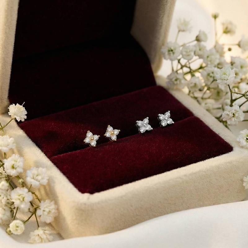 Khuyên tai bạc đính đá cỏ bốn lá ChicEar Jewelry, Hoa tai Bạc cỏ 4 lá may mắn…