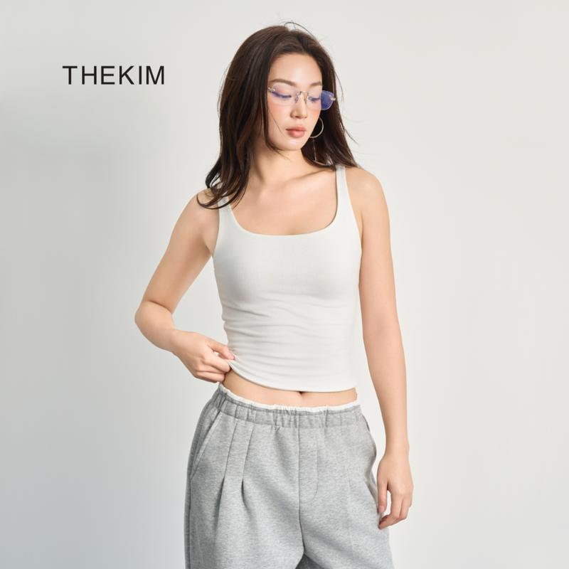 THEKIM Áo croptop 2 dây bản to cổ U áo thun croptop hai lớp vải A108