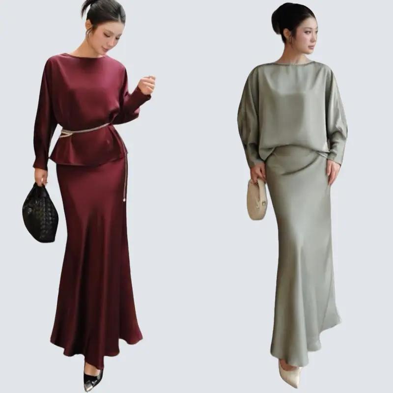  Set Lụa COLOUR Cao Cấp  2229  - Áo Tay Dơi Form Rộng và Chân Váy Dài Đuôi Cá Set Đồ Nữ Đi Tiệc Sang Trọng Phong Cách Tiểu Thư 