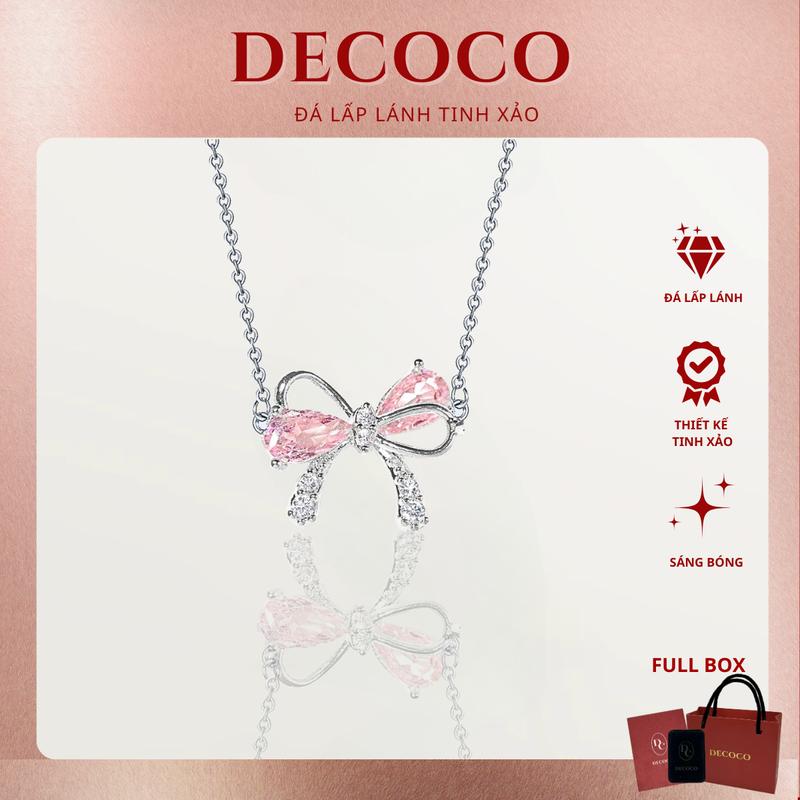 Độc Quyền Livestream Vòng cổ đính đá hồng tim & nơ BABI DECOCO kèm Túi giấy + Hộp + Thiệp