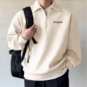 Sweatshirt Halfzip Rucass 1989 / Crewneck Zipper Star Teks Hitam / Sweater Berkerah / Sweatshirt Cotton Fleece Tebal