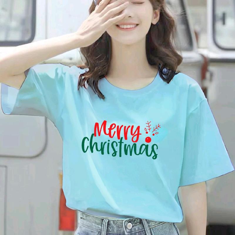Baju Kaos Natal WANITA Motif Merry Christmas Tulisan baju natal baju natal Slim Fit Atasan Fashion tshirt baru 3
