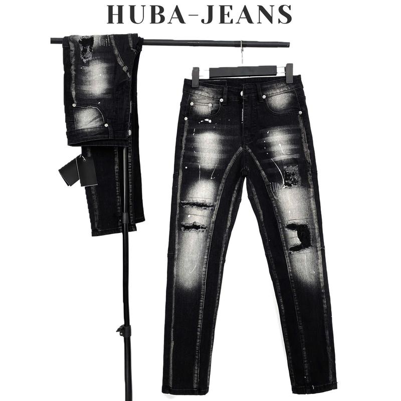 HUBA-JEANS (BIGSIZE)3 Quần jean nam PHOM ÔM ỐNG CÔN bluewash rách 2 đáy Menswear Pants Có Túi Denim quầntàntật quần purple quần biker