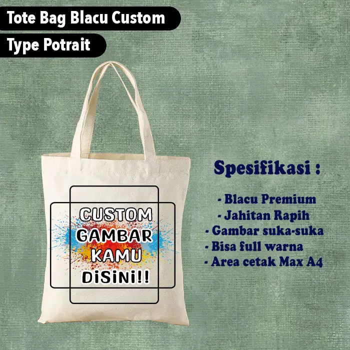[CUSTOM] Totebag Blacu tas Wanita Sablon Gambar Logo Souvenir Acara Pesta Ultah Dll