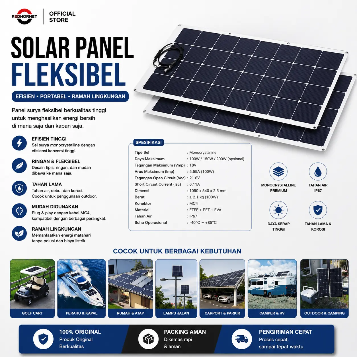 Solar Panel Surya 100W Fleksibel Original Compatible Charge Control