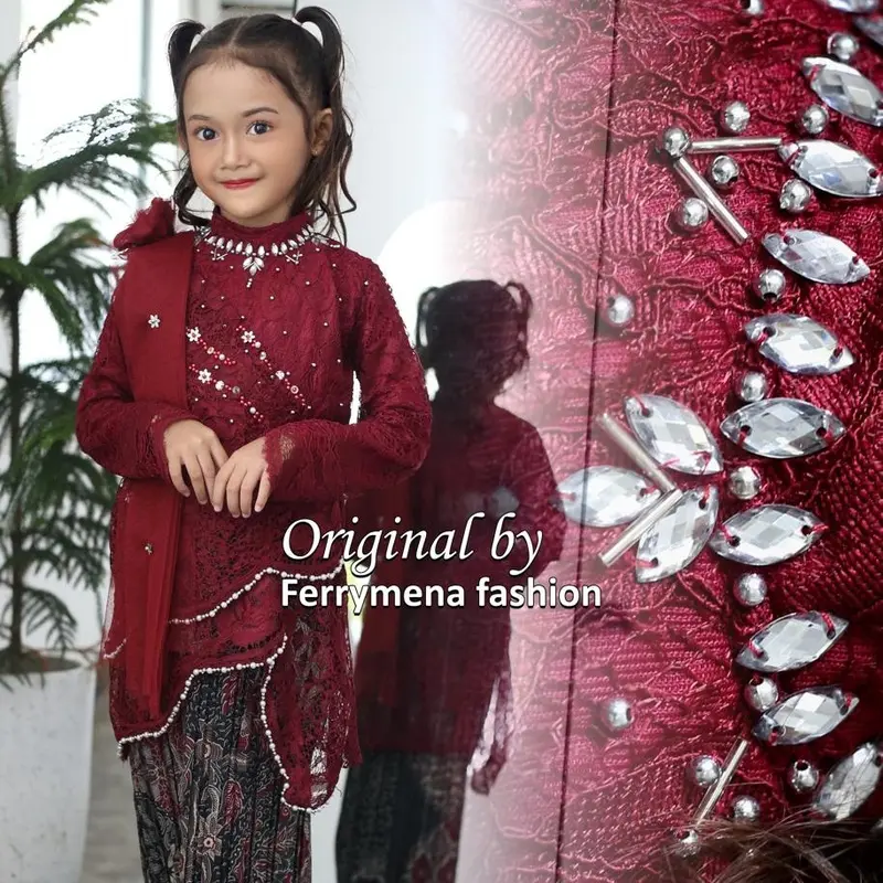 Baju Kebaya Pesta Anak Tanggung umur 4-12 tahun Kebaya Selendang Anak Payet Baju Kondangan Anak Perempuan Atasan Kebaya Anak Bordir Seragam Fashion 5