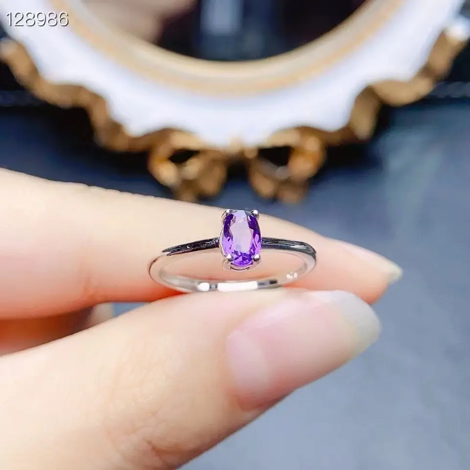 0062 S925 Natural Amethyst Simple Ring (Main Stone 4*6mm)