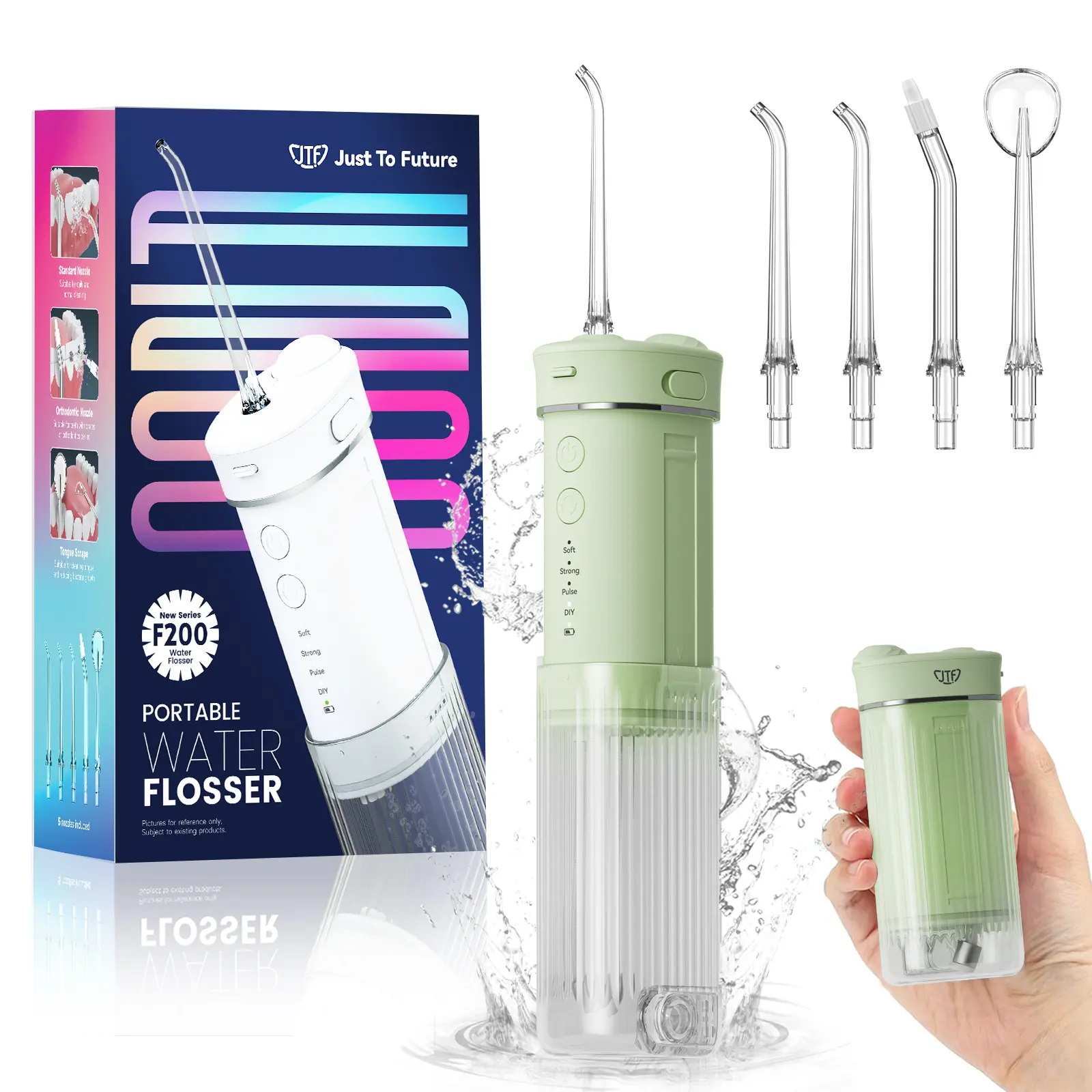 JTF Portable Mini Water Flosser, For Orthodontics Brace,Cordless Water Cleaner Picks With Telescopic Water Tank, Rechargeable Oral Irrigator for Travel & Home, 5 Nozzles, IPX7 Waterproof oral  irrigator  Dental water  floss