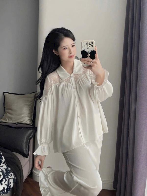 Product Introduction of Bộ đồ ngủ nữ cổ bèo phối ren chất lụa latin mềm mịn freesize 40-60kg 14