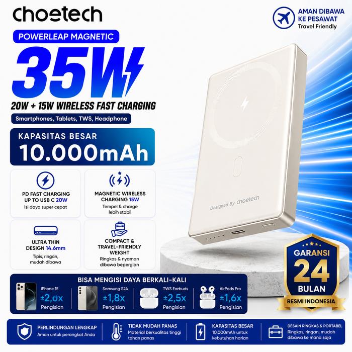 Gambar Choetech B739 PowerLeap Magnetic Power Bank 10000mAh | 15W Wireless Charging | PD20W USB-C | Ultra Thin 14.6mm dari Choetech Indonesia Store Kota Tangerang Tokopedia