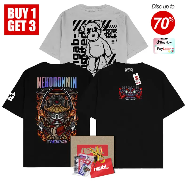 (Gratis Stiker, Lanyard) Buy 1 Get 3 Ngab Kaos Sablon Distro Variasi Bundling Nekoronnin Reflective Rainbow Barong Trust The Bear BD008 Unisex Pria Wanita Cotton Combed 24s ( Beli 3 Pcs Gratis Gelang ) Keren 0