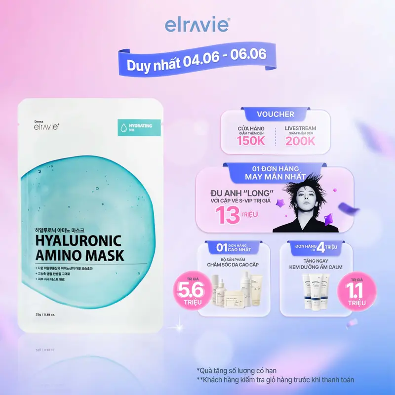 Mặt Nạ Elravie Hyaluronic Amino Mask Dược Mỹ Phẩm Cao Cấp Hàn Quốc Dưỡng Ẩm, Làm Dịu 01 miếng 25g 0