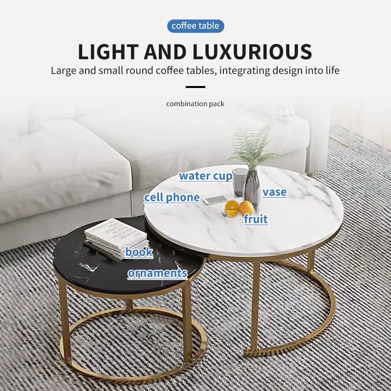 COD Meja Tamu Meja Kopi Coffee Table Meja Ruang Tamu Meja Tamu Sederhana Modern Rotundity Dua Potongan Set 4