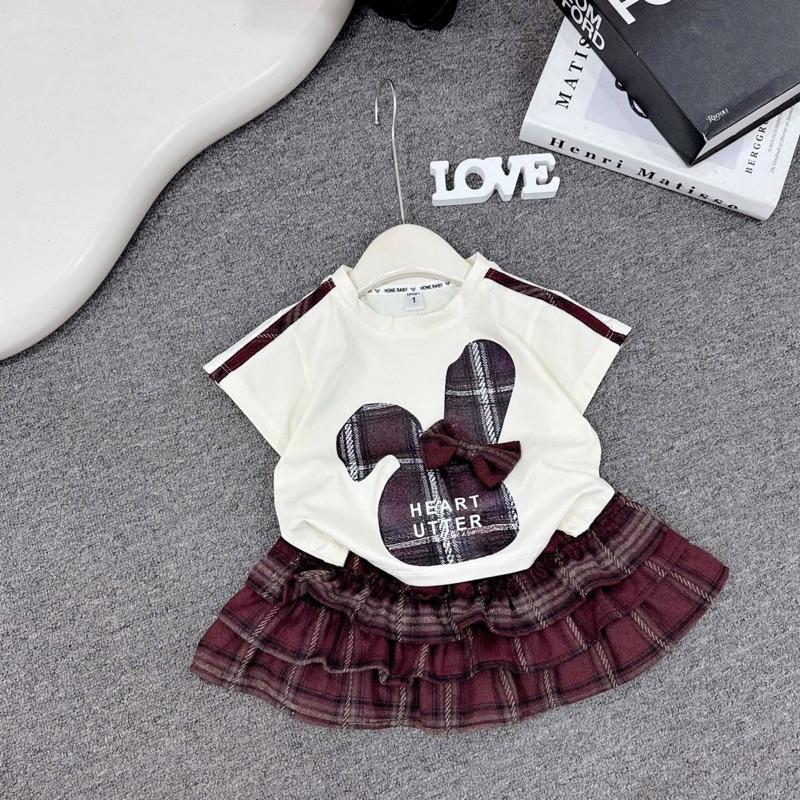 Bộ Áo + Chân Váy...( 10 -31kg ) áo hình 2 tai thỏ kẻ nâu và xanh cho be GÁI.... 3
