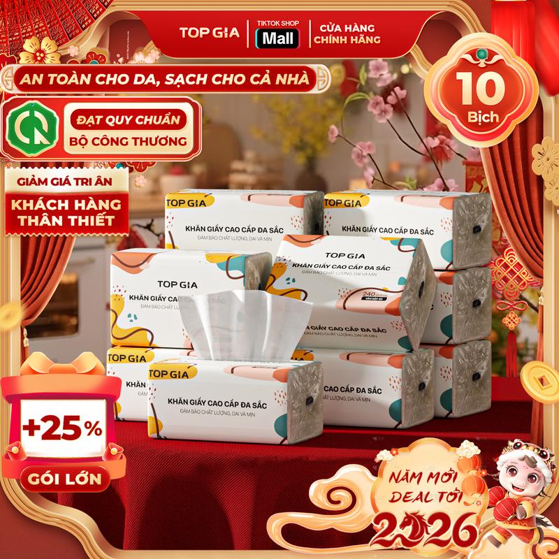GIÁ RẺ - TRẢI NGHIỆM COMBO 10 Gói Giấy Ăn Đa Sắc TopGia Giấy Ăn Cao Cấp Dập Vân 4D 4 Lớp Dai Mềm Mịn Khăn Giấy Vệ Sinh Khăn Giấy Gia Đình Đa Năng. ĐẠT QUY CHUẨN CỦA BỘ CÔNG THƯƠNG. VH1 #topgia #giayan #giayrut