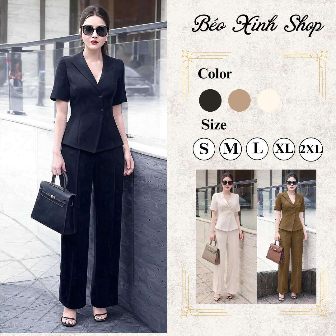 Set Quần Áo Cổ Vest Phối Sang Trọng Vải Cotton Lạnh Cao Cấp Thanh Lịch Cho Các Nàng 40 - 95Kg Nữ Top Women Xoè Béo Xinh Shop - A.1516