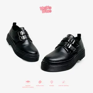 Mokomino - Jane Double Strap Sepatu Low Boots Formal Wanita Warna Hitam