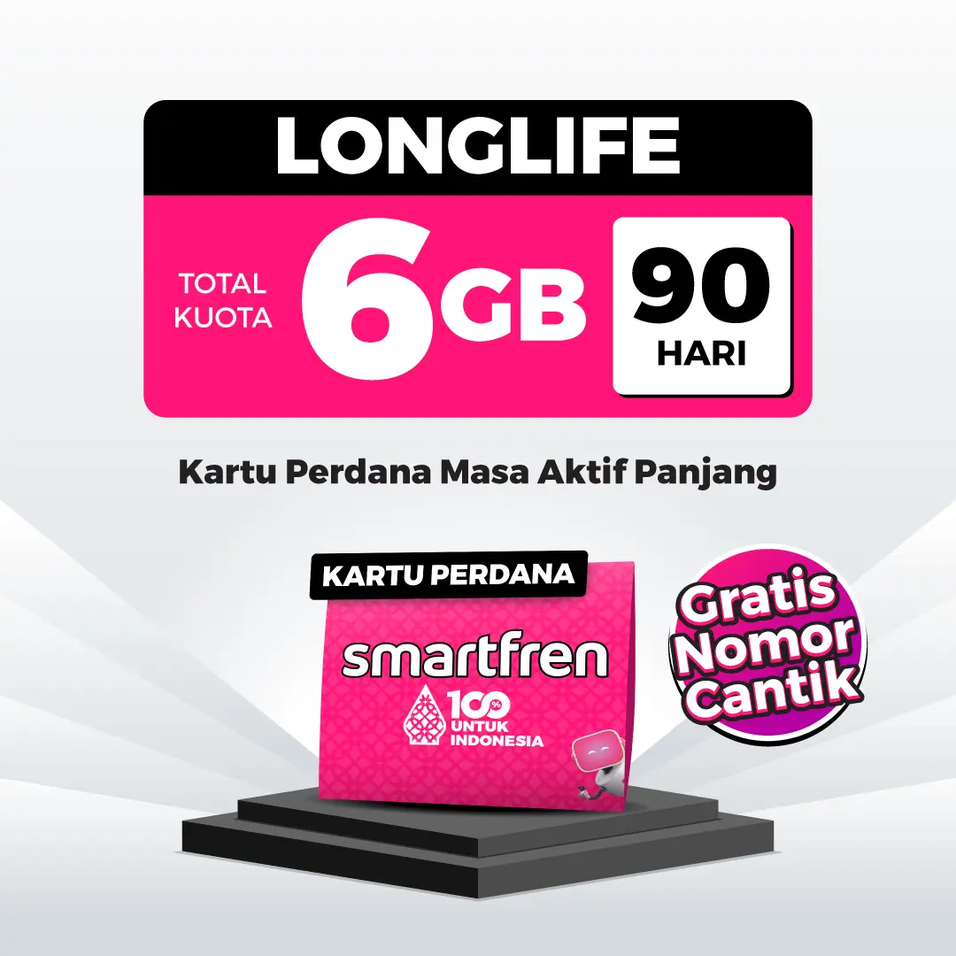 Nomor Cantik Kartu Perdana Smartfren Longlife DANA 6GB 90Hari