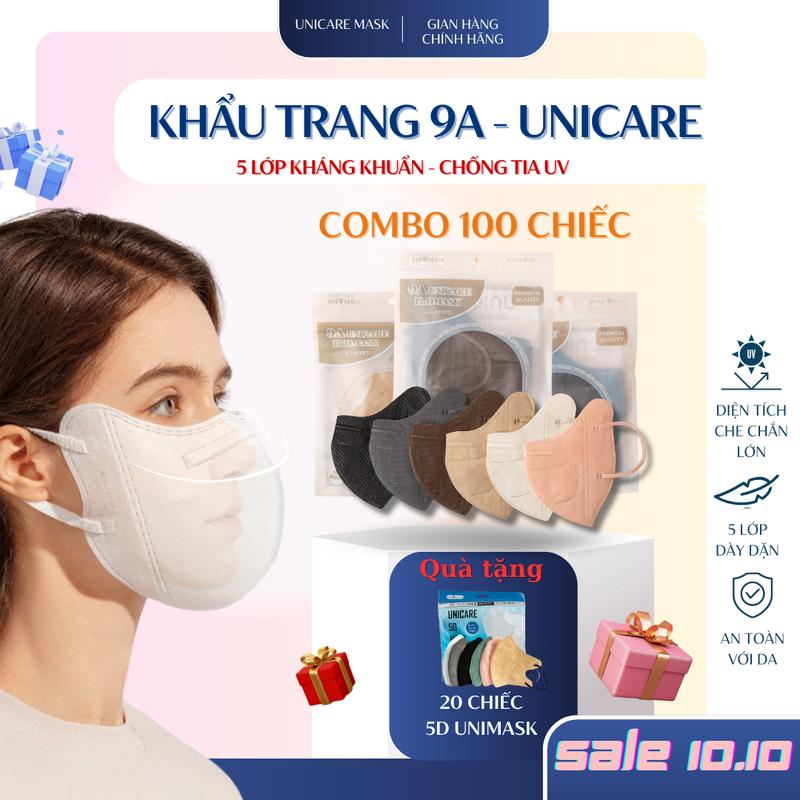 [Mua 100c 9A Tặng 20c 5D] Khẩu Trang UNICARE 9A | 5 Lớp Dày Mềm, Chống Nắng UV, Lọc Bụi 99% | Chống Nước, Quai Êm | Mix Màu Nam Nữ