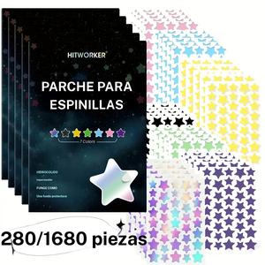 1680 Parches para Granos HITWORKER - Hidrocoloide, Alta Calidad, Forma Estrella (6+ Colores) Color Beige Claro, Invisibles bajo Maquillaje, Uso Diario, 280 Parches para el Rostro, Esenciales de Cuidado.