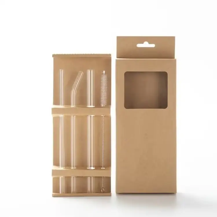 sedotan kaca bening set 4 pcs sedotan gelas transparan glass straw boba sikat sedotan food grade clear lurus bengkok estetik aesthetic eco friendly reusable 4in1 0