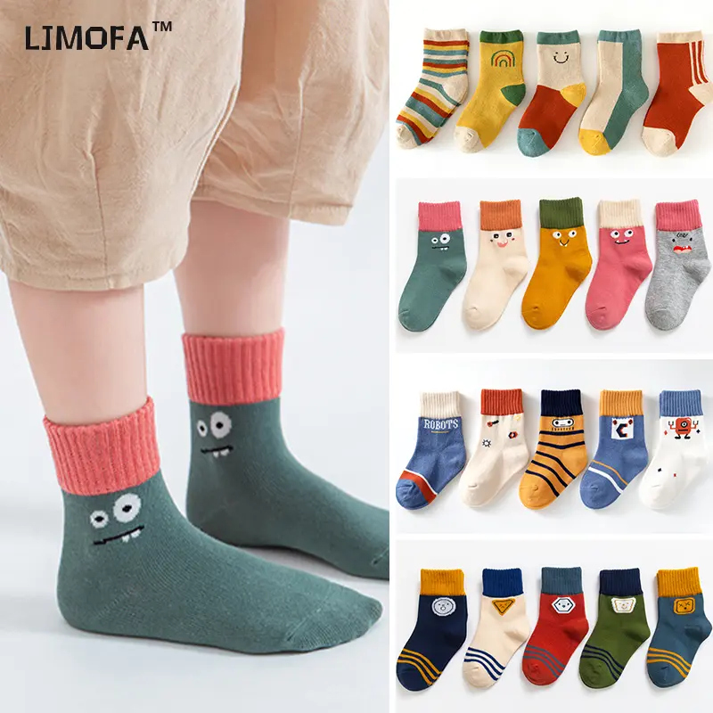 [5 Pairs] Crew Socks For Kids 1-12 Years Ankle Socks For Boys Grils Mid Calf Socks Athletic Socks