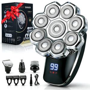 6in1電動ヘッドシェーバー、防水・ワイド/ドライ対応グルーミングシェーバー＆アクセサリー、コードレス充電式バッドルヘッドレーザー、家庭用＆旅行ギフト用多機能エピレーター