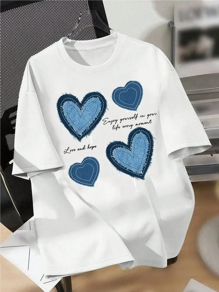 Kaos Distro Pria Wanita Motif Love Biru Putih - Cotton Combed 30s 100% Premium Cocok Untuk Surfing