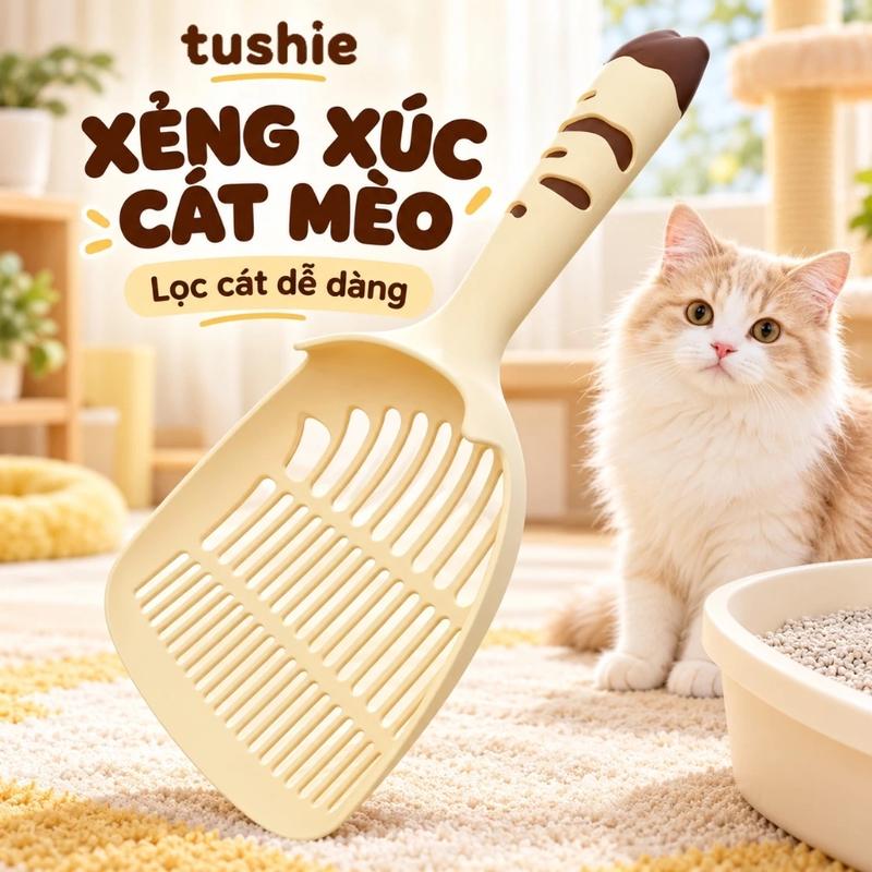 Xẻng Xúc Cát Vệ Sinh Cho Mèo Cỡ Lớn, Tay Cầm Dài, Thiết Kế Dày Dặn, Lỗ Nhỏ Lọc Phân Và Làm Sạch Khay Cát