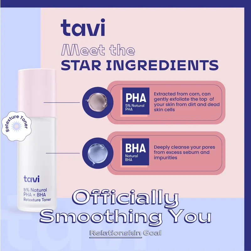 TAVI 5% Natural PHA + BHA Retexture Toner 100ml - Kulit Halus Glowing 4