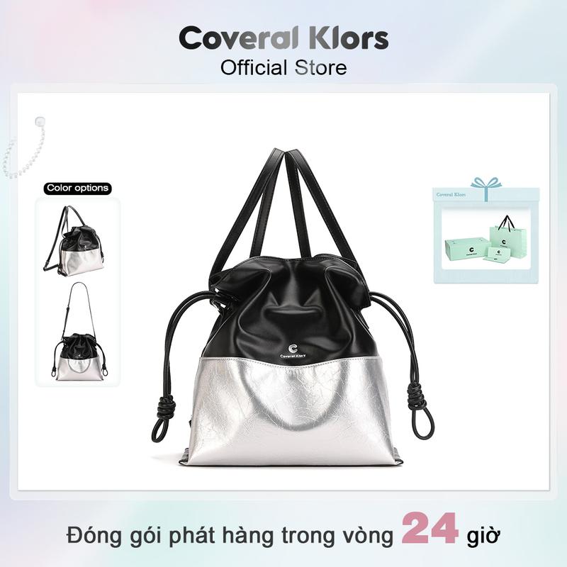 (LIVE)COVERAL KLORS【Túi có sức chứa lớn -【đóng gói hộp quà tặng Balo da vá màu đen và bạc sáng bóng, thiết kế cao cấp, túi đeo vai phong cách Âu Mỹ mới hợp thời trang, thích hợp đi làm và du lịch.