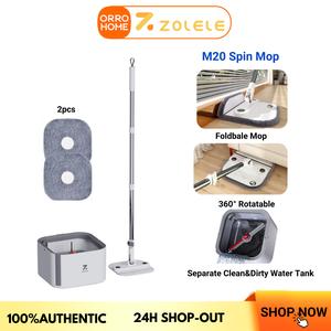 ZOLELE M20 Self Wash Spin Mop Foldable Mop 360 Spinner Flat Mop Clean And Dirty Water Separation Tank With 2PCS Mop Cloth