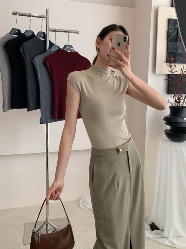 (AT400) Áo tay hến cổ tròn ôm dáng trơn màu MAIDO TRENDY Nữ Top