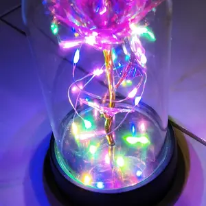 Ruangan Kamar Glass Lampu LED Bunga Mawar Dekorasi Beauty And The Beast Rose | Hampers Pajangan Kado Hiasan