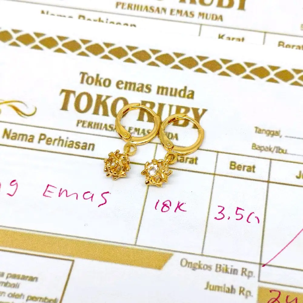 [PROMO] Anting Desain Kotak Permata Perhiasan Emas Muda Asli Anti Luntur
