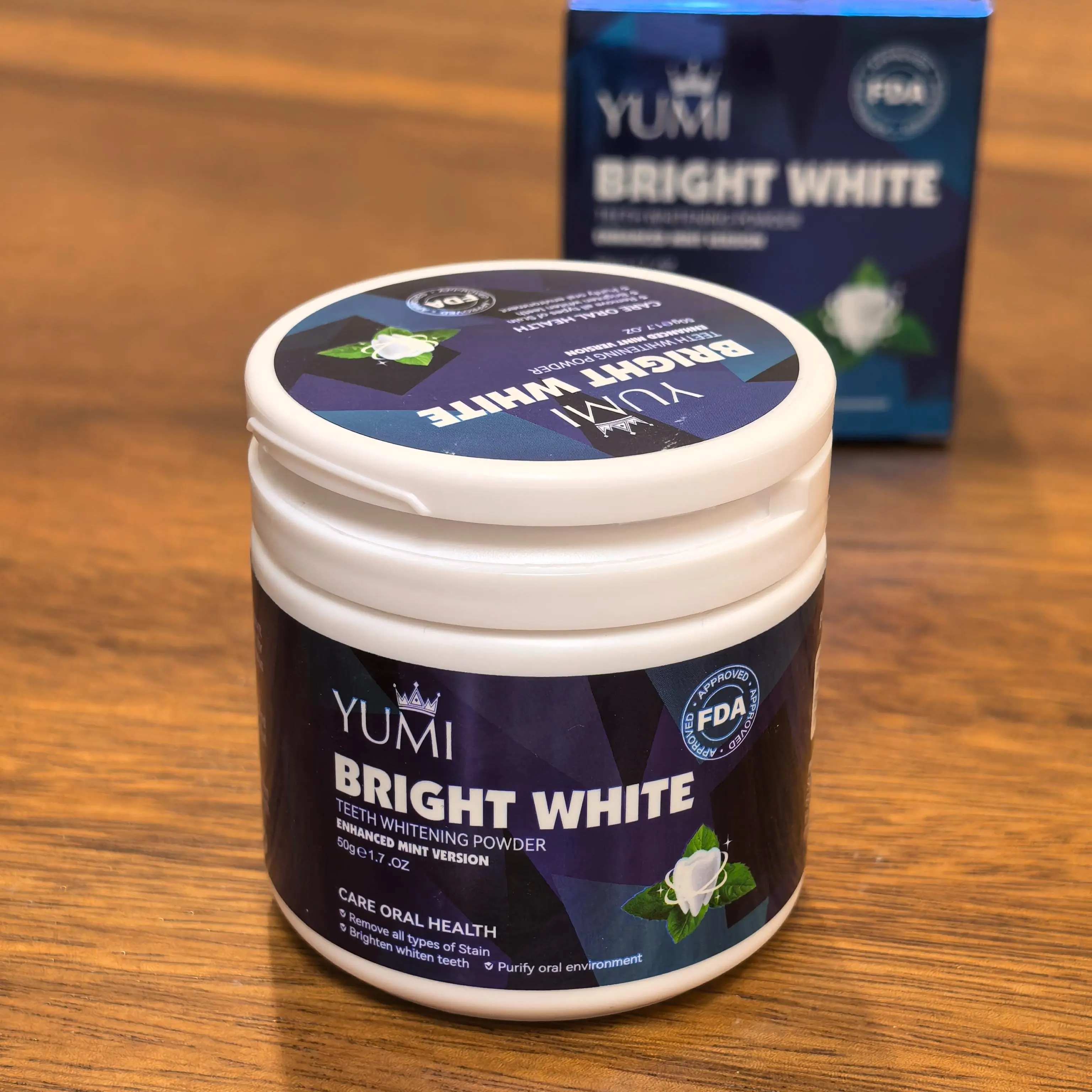 FDA Approved YUMI TEETH WHITENING POWDER 50g Oral care health  Brush  Bright White FDA Tooth brushing gums Cleanser Cleansing whitening strips